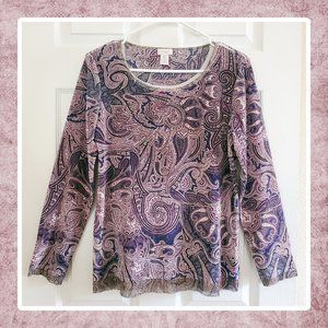 Chico's Paisley Velvet Rhinestone Accent Top